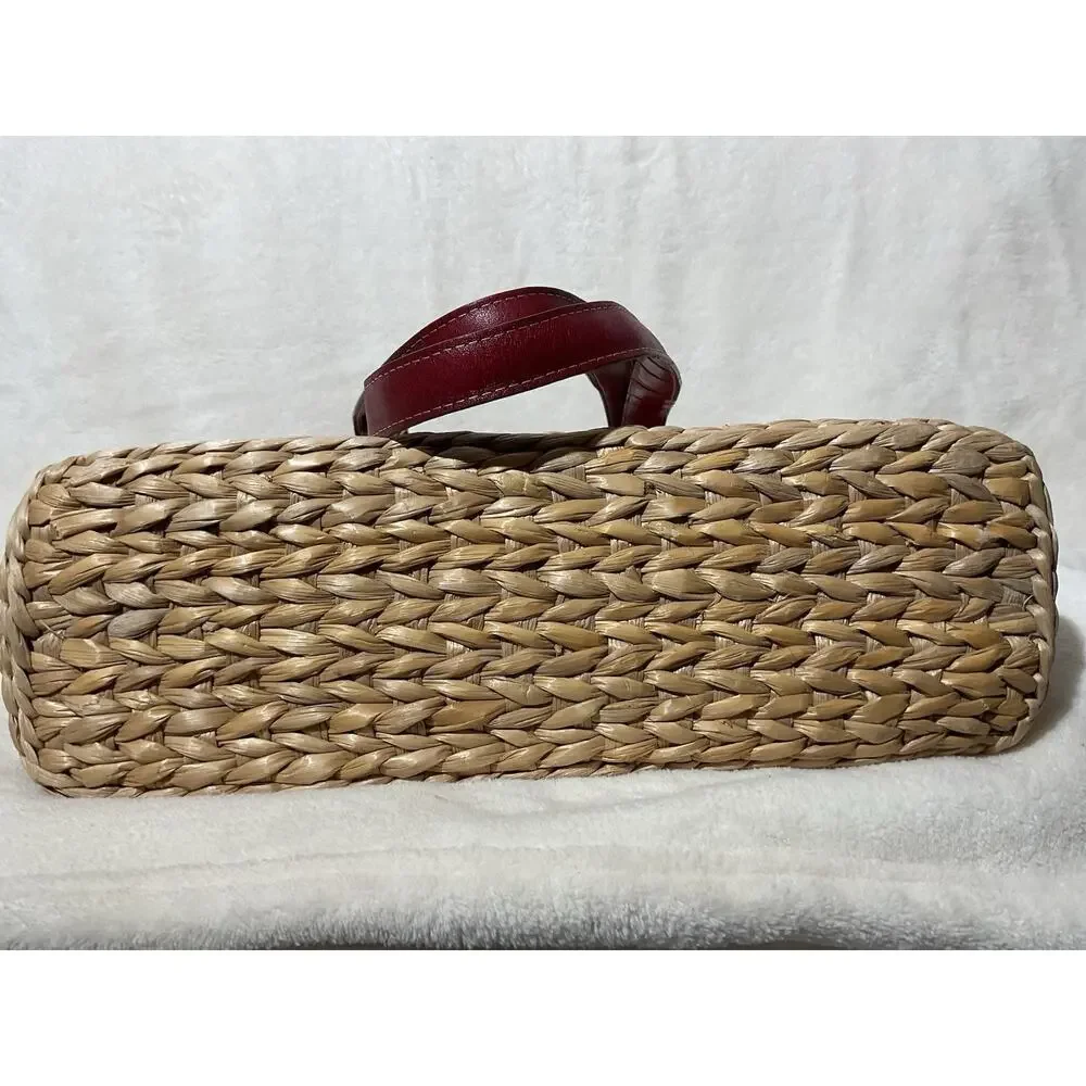 Vintage Brighton Straw Tote Bag Red Leather Straps Raffia Heart Bag Charm